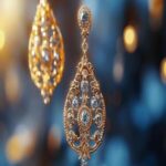 gold earrings with diamonds on a